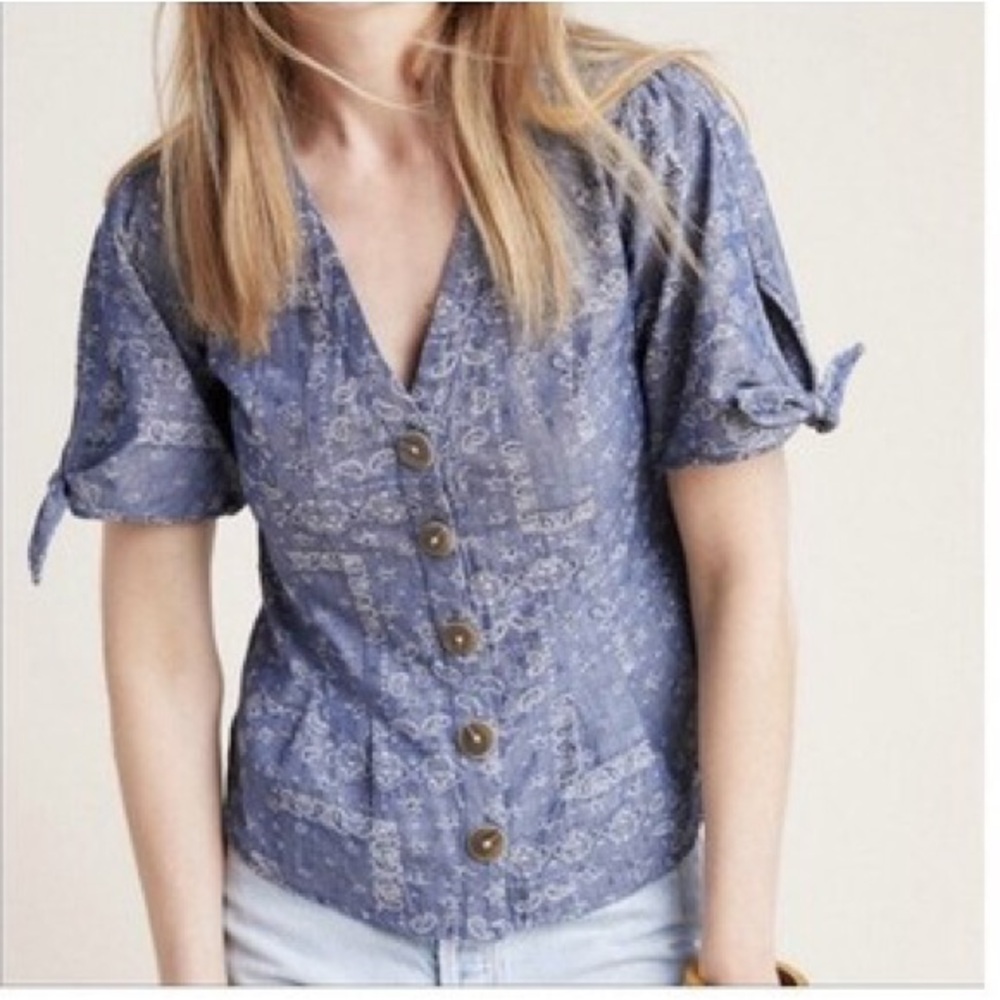 Anthropologie Pilcro and the Letterpress Tied Sleeve Blouse Cotton Paisley 8